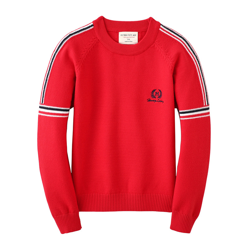 Ropa para niños primavera y otoño europeo y americano contraste color suéter de los niños suéter medio y grande niños que tocan Fondo suéter entrega de una sola pieza