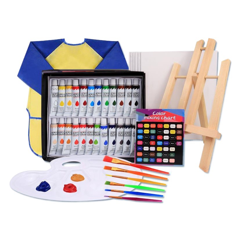 Amazon MSDS pintura 39 piezas educación temprana de los niños caballete pintura DIY paleta babero pintura cepillo