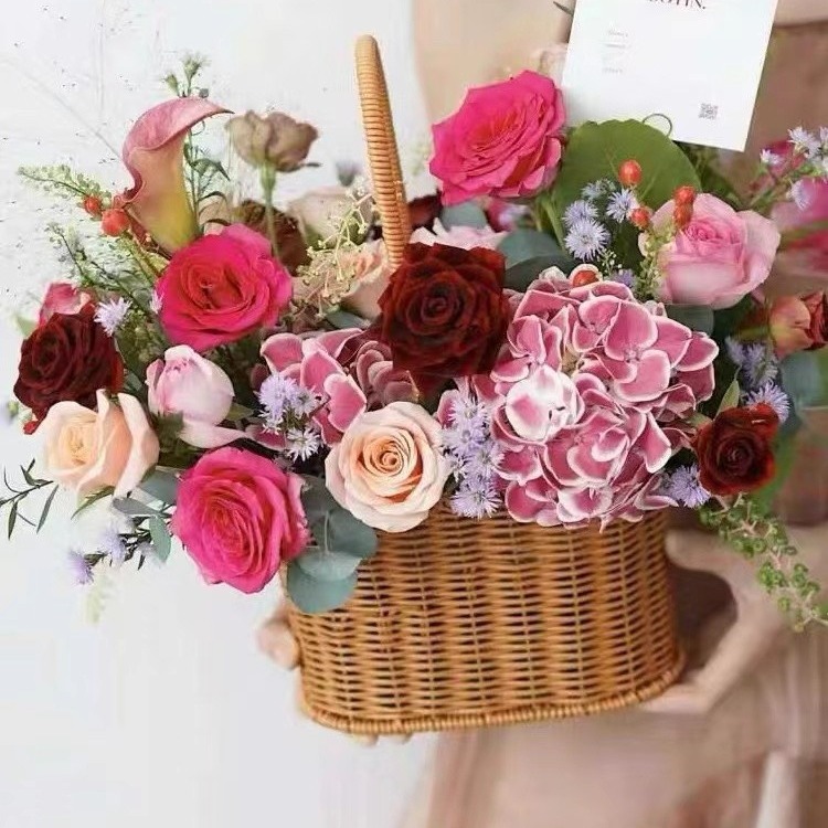 藤编手提花篮插花摆件伴手礼篮子水果草莓零食收纳篮环保易清洗