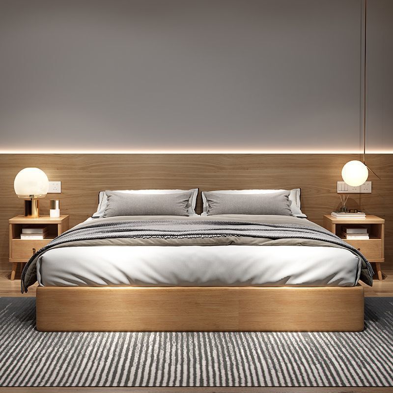 All-Solid Wood Platform Frame Bed, Floor-Standing Headless Bed, Simple Modern Homestay Double Bed, Customizable Single Bed All-Solid Wood Platform Frame Bed, Floor-Standing Headless Bed, Simple Modern Homestay Double Bed, Customizable Single Bed
