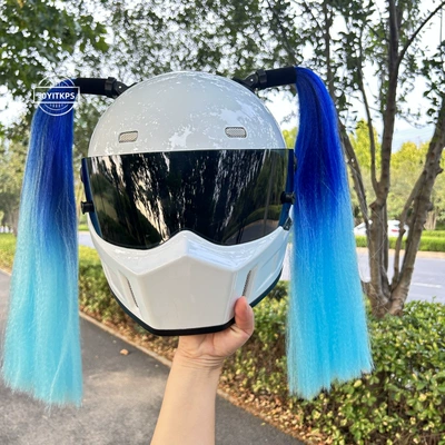 2 Helmet Dreadlock Ponytail Motosiklet dəbilqələri - dark-blue-and-light-blue-pair