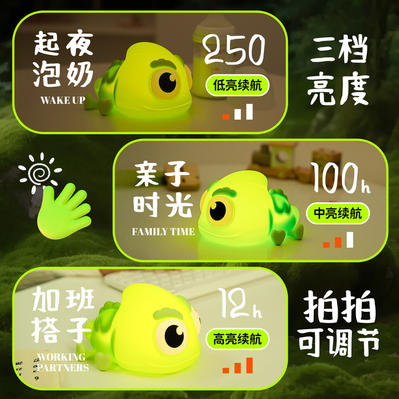 新款变色龙拍拍小夜灯卧室睡眠起夜伴睡氛围灯床头拍拍暖光氛围灯|undefined