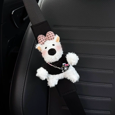 Interior Accessories, Seat Belt Decoration, Anti-Collision | Seat belt shoulder pad - camera-checkered-black-sweater-west-highland-black-shoulder-pads