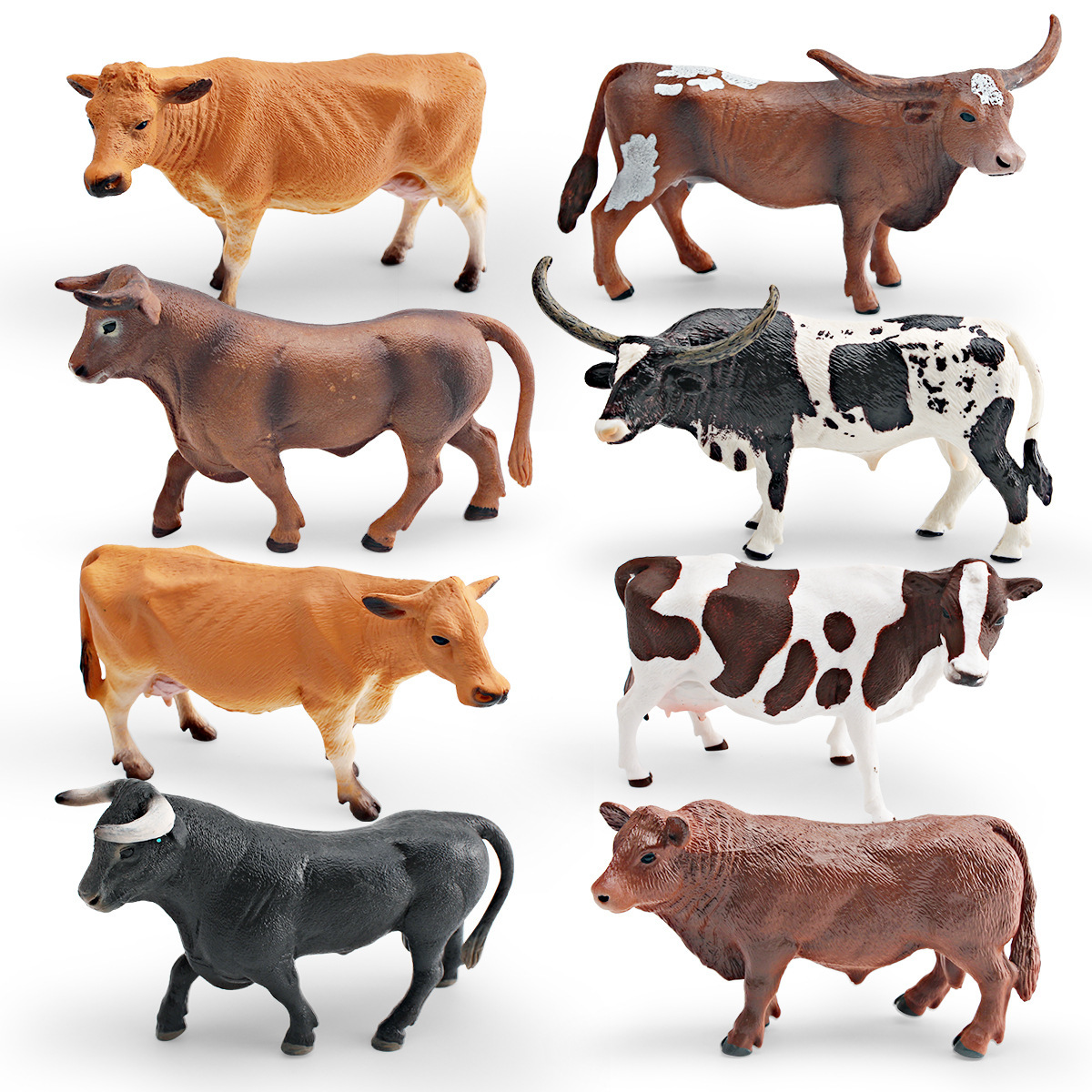 Modelos de animales de simulación cognitiva para niños, transfronterizos: Toro español, vaca lechera Jersey, adornos decorativos para granjas y ranchos.