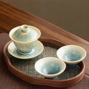 Crystalline Glaze Sicai Bowl One Pot Two Cups Ceramic Tea Maker Kung Fu Tea Set suit Household Tea Bowl Tea Cup Tea Tray