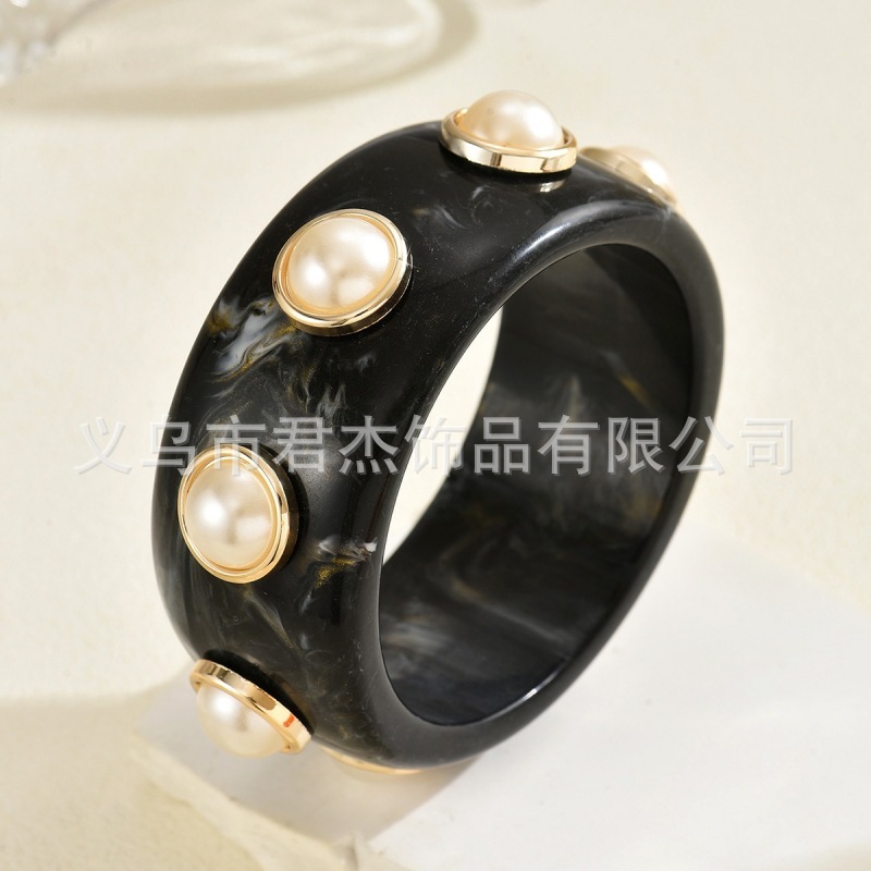 欧美时尚个性树脂粘爱心方形珍珠手镯设计感多色晕染树脂手环手饰|undefined