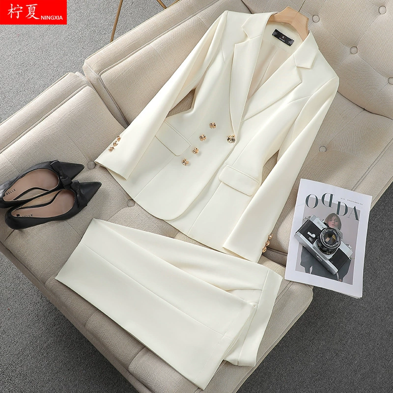 White autumn demi-season set for leisure, overall, for beauty salons, high-quality style