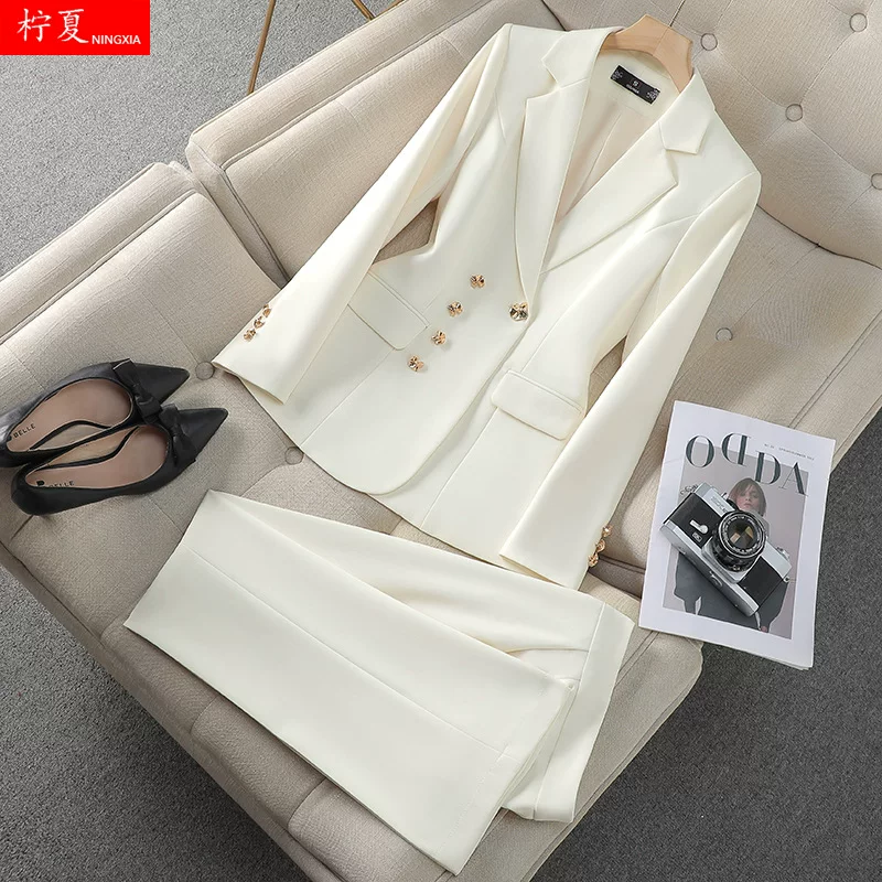 White autumn demi-season set for leisure, overall, for beauty salons, high-quality style