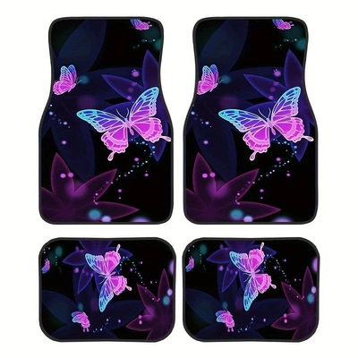 Cross-Border Temu Hot-Selling Butterfly Car Floor Mats, Four-Piece Set for All Seasons, Dirt-Resistant, Wear-Resistant, Anti-Scratch Mats