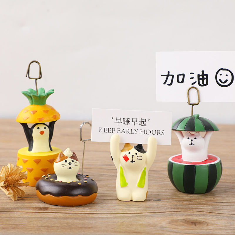 DIY 귀여운 손을 들어 작은 동물 수지 메시지 홀더 데스크탑 장식 작은 장식품 명함 홀더 사진 홀더 7