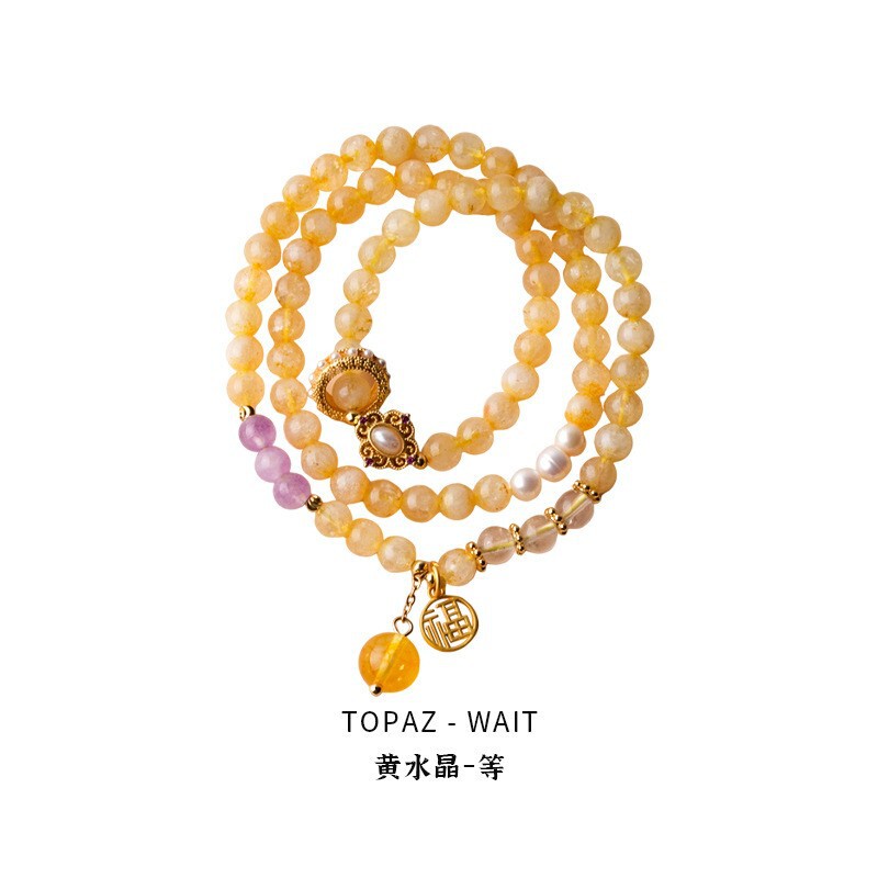 晗珞~库克蜜蜡蓝晶串珠双层手链甜美时尚气质手串轻奢高级感手饰|undefined