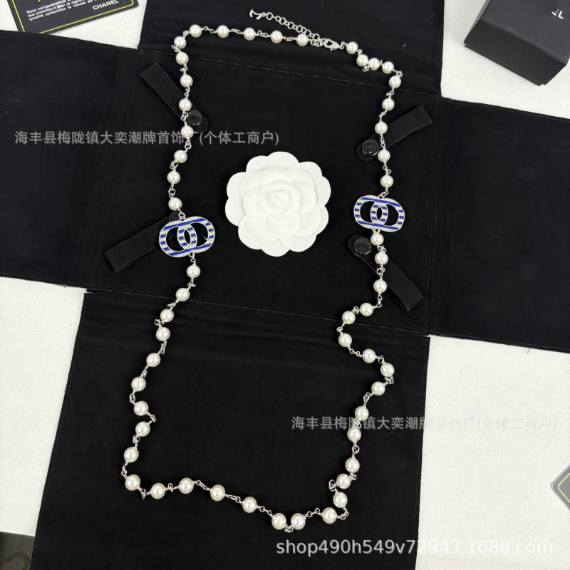 重工高版本小香双C珍珠毛衣链女 秋冬长款叠戴项链腰链工厂批发|undefined
