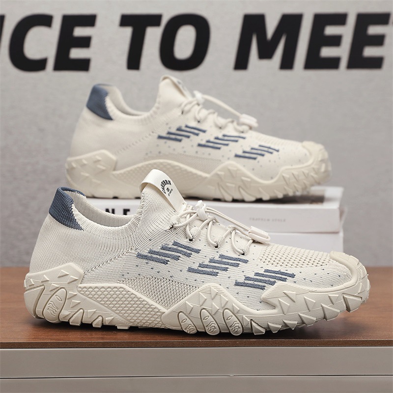 Primavera nuevos zapatos para hombres, malla a juego, tejido volador, tendencia, fondo plano, transpirable, desodorante, fondo suave, zapatos deportivos para hombres, zapatos casuales para hombres