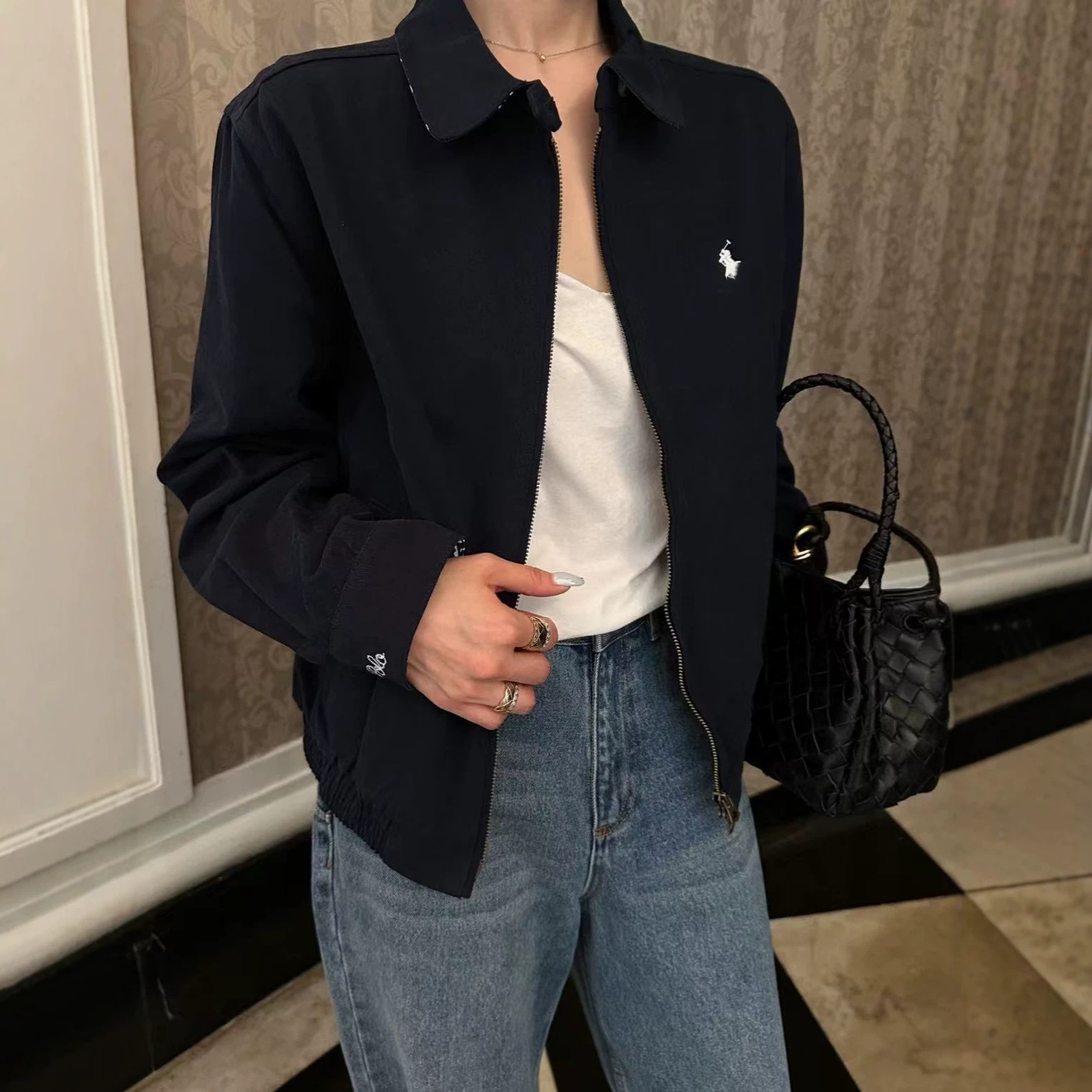 原版可扫码RL拉夫刺绣小马标翻领夹克女百搭简约经典款长袖外套