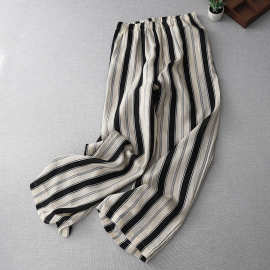 实拍夏季2026新款韩版宽松空调裤阔腿裤拖地垂感透气条纹长裤