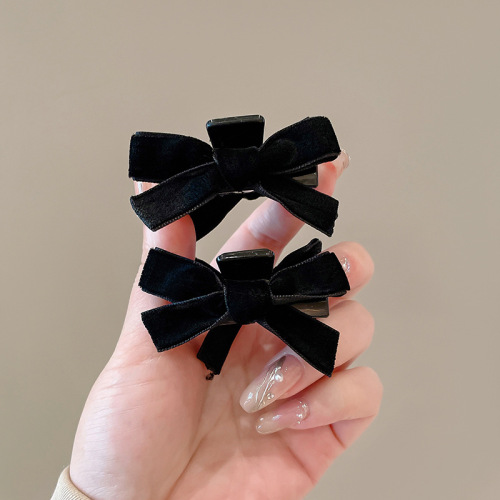 Black velvet bow clip small princess hair clip female side bangs clip hair clip autumn and winter clip headwear