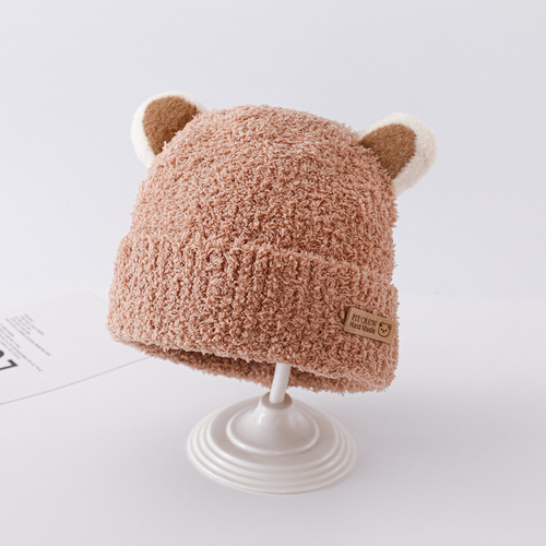 Baby hat winter Korean style baby plush hat for boys and girls knitted warm ear protection autumn and winter children's wool hat