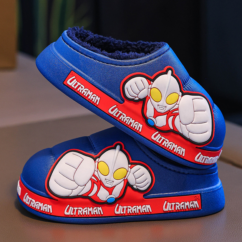 Zapatillas de algodón para niños Ultraman otoño y invierno bebés dibujos animados para niños con suela gruesa impermeable y antideslizante zapatos de algodón caseros