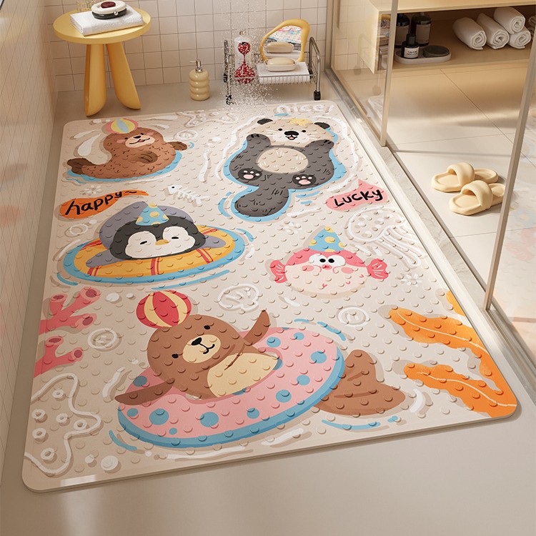 Bathroom Anti-Slip Mat, Bathroom Kidsren's Bath Mat, Toilet Foot Mat, Silicone Baby Shower Suction Cup Floor Mat