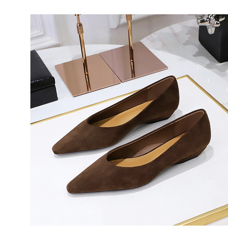 Täglicher einfacher Komfort Wildleder spitzer flacher Mund niedriger Absatz Schrägabsatz Einzelschuhe Damen Einzelschuhe_voghion.com