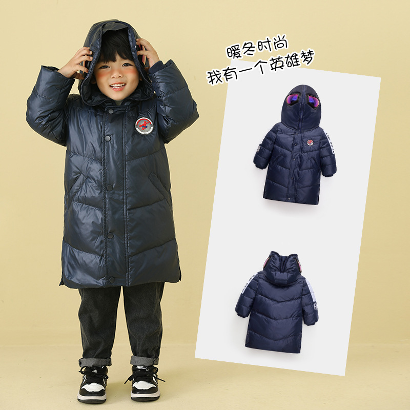 90% invierno nuevos hombres y mujeres ropa chaqueta de abajo para niños chaqueta de monstruo con capucha de longitud media para niños medianos y grandes