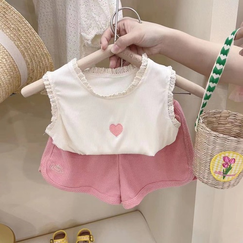 Pure cotton girls vest suit summer  new style children's Korean version of children's shorts casual two-piece set