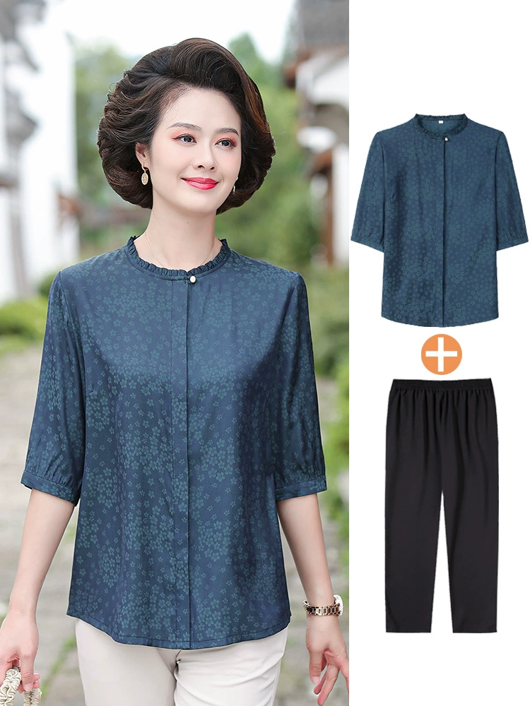 Мама летний кардиган рубашка среднего и пожилого возраста рубашка женская хлопчатобумажная одежда 60 лет 70 бабушка средний рукав костюм