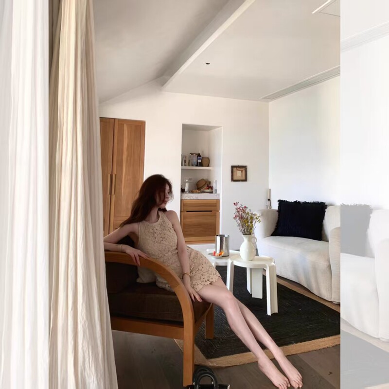 Sya Xi Xiaoxi French-Style Gentle Dress for Women, Spring Dress with Hollow Lace, Sleeveless Inner Short Dress, New