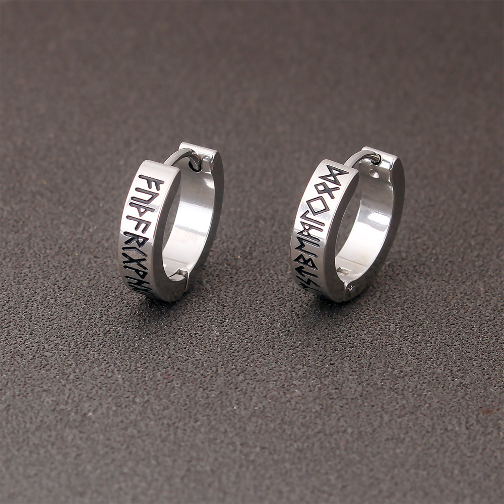 European and American fashion personalized Viking pattern titanium steel Women's ear ring ear buckle simple all-match men's punk earrings cross-border wholesale