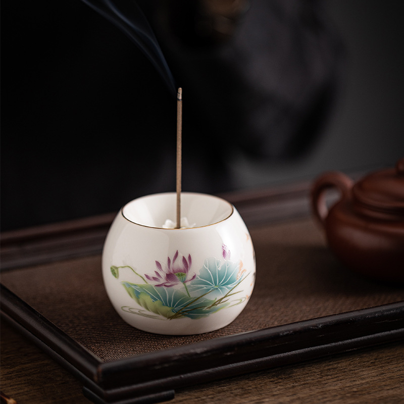 Creative Lotus Line Ceramic Incense Burner, Incense Holder, Incense Stand, Aromatherapy Diffuser, Home Tea Room Zen Aromatherapy Burner, Tea Ceremony Decor