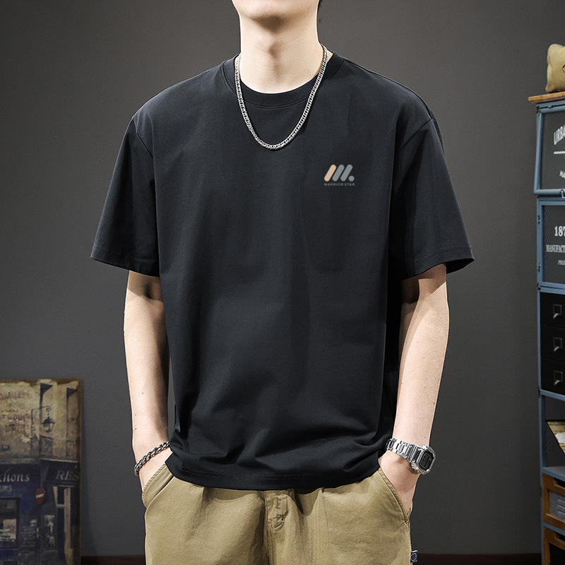 Hong Kong Style 260g Heavyweight Pure Cotton Short-Sleeved Men's T-Shirt with Round Neck, Loose Fit, Thick and Stylish Casual Top Hong Kong Style 260g Heavyweight Pure Cotton Short-Sleeved Men's T-Shirt with Round Neck, Loose Fit, Thick and Stylish Casual Top