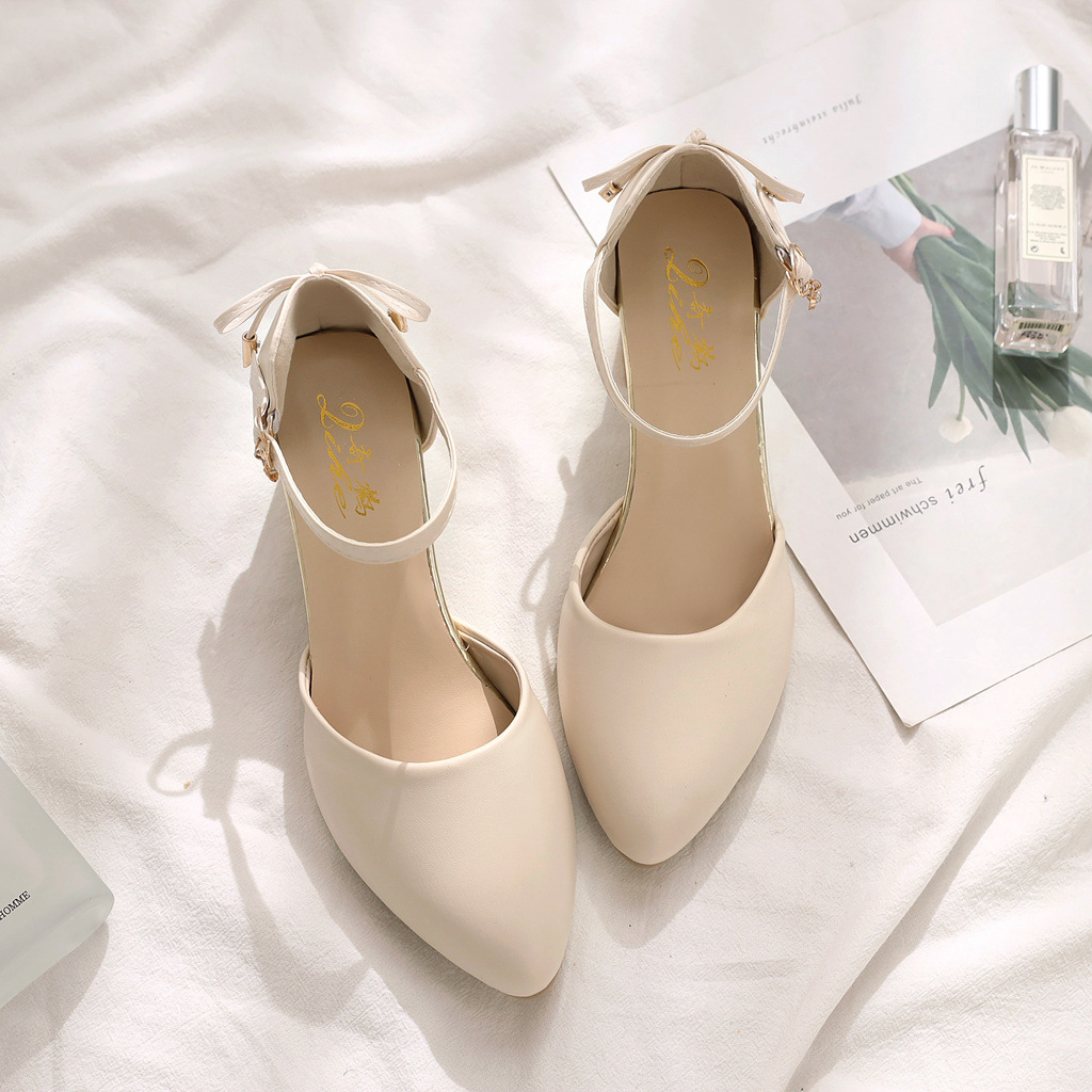 包头粗跟高跟鞋子女2025新款春夏季仙女风中跟气质百搭中空凉鞋女