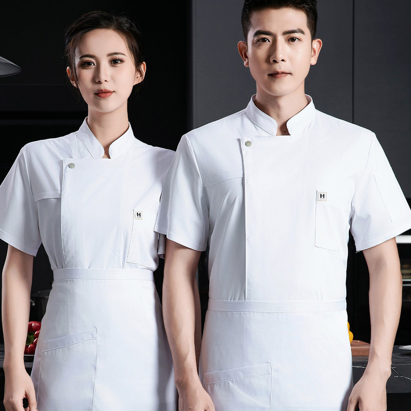 New High-end Stretch Chef Short-sleeved Work Clothes Summer Thin Breathable Men's Black and White Catering Chef Clothes New High-end Stretch Chef Short-sleeved Work Clothes Summer Thin Breathable Men's Black and White Catering Chef Clothes
