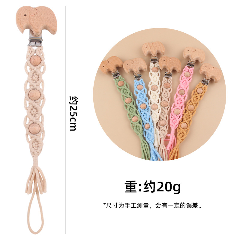 Bebé suministros de haya elefante chupete clip calmante DIY bebé creativo hecho a mano de algodón cuerda tejida chupete cadena