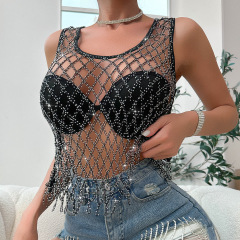 2024 cross-border hot-selling European and American independent station black fishnet sexy vest with hollow inner wear for hot girls Y20890