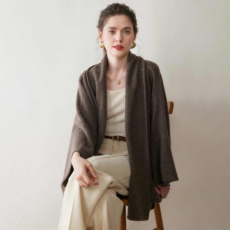 Soft and Waxy Cashmere Shawl Cardigan for Women, Autumn and Winter Fashionable Versatile Mid-Length Sweater Jacket, Loose and Lazy Knitted Knitwear Soft and Waxy Cashmere Shawl Cardigan for Women, Autumn and Winter Fashionable Versatile Mid-Length Sweater Jacket, Loose and Lazy Knitted Knitwear