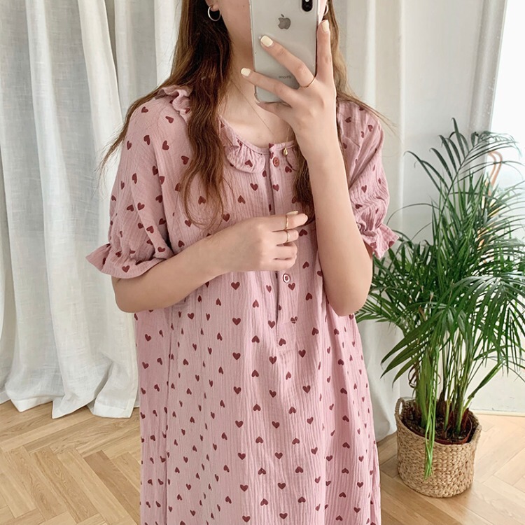 Korean ins women's clothing foreign trade spring and summer sweet little love Loose Doll skirt nightgown dress home clothes wholesale