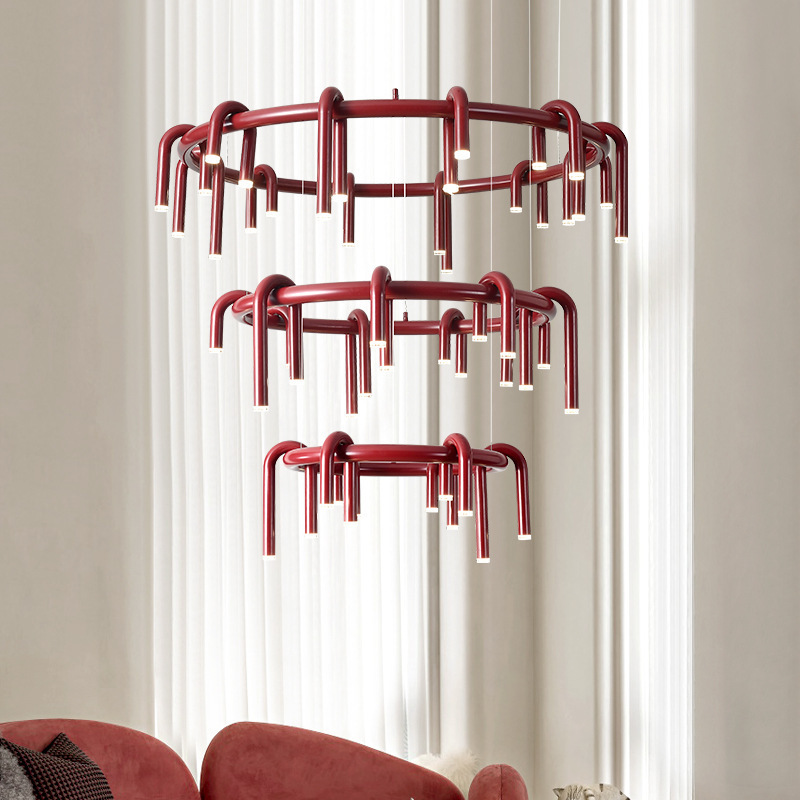 Diseño de lámparas de color rojo retro dormitorio modelo de lámparas diseñador U moderno restaurante nórdico