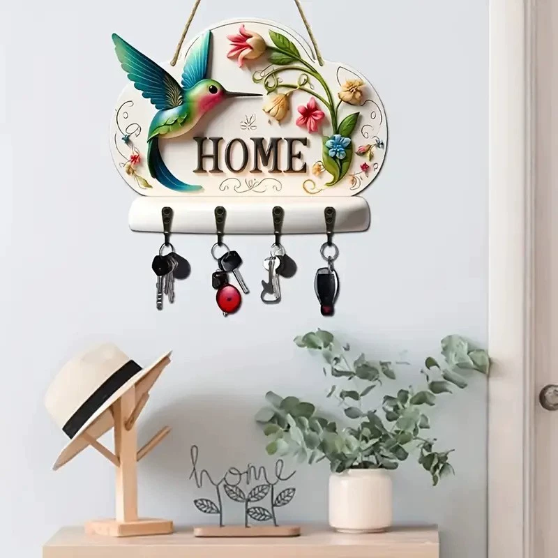 Новый красочный деревянный брелок для дома с изображением колибри, настенный деревянный подвесной настенный домашний декор, вывеска на крыльце
