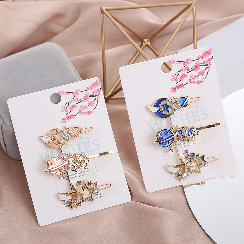 Japanese beautiful dream blue glitter Starry Sky Wings hairpin side clip bangs clip cute girl hair accessories wholesale