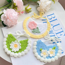 猫咪围嘴手工编织围脖毛线针织围兜宠物口水巾狗狗可爱蝴蝶结配饰