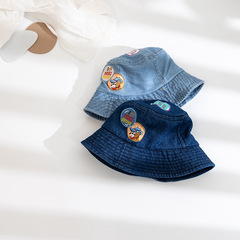 Baby Hat Spring Trend Letter Washed Distressed Sun Bucket Hat Cute Cartoon Embroidery Unisex Children Fisherman Hat