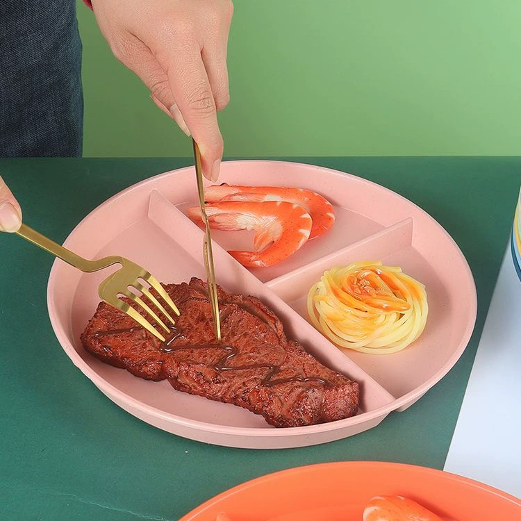 Пшеничная солома разделенная тарелка бытовая количественная трехсетная тарелка круглые пластмассовые тарелки с высоким содержанием жира оптом