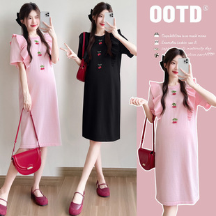 Real shot spot 2024 new summer sweet simple three-dimensional handmade cherry loose size dress