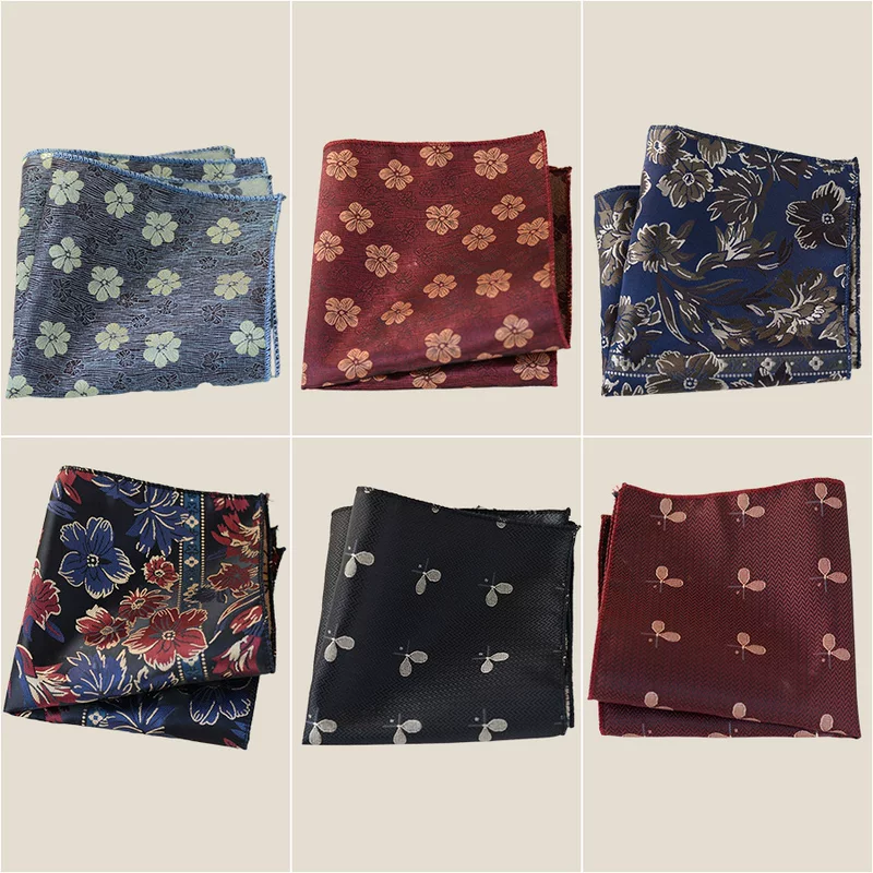 Vintage Hong Kong style floral pocket square for men’s business suit, Korean version formal accessory, chest scarf, small square scarf