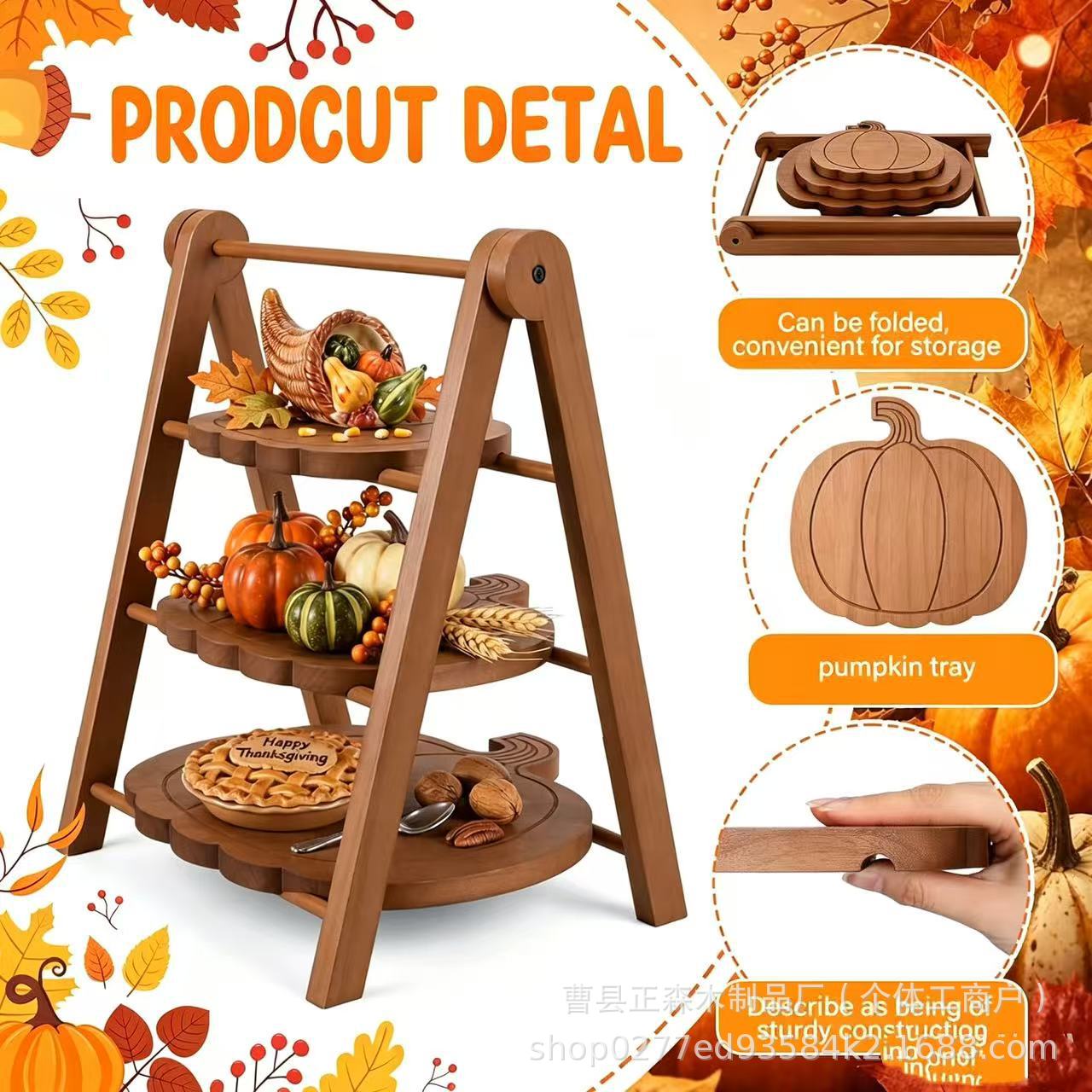 Halloween Wooden Pumpkin-shaped Storage Rack Party Multi-layer Cake...