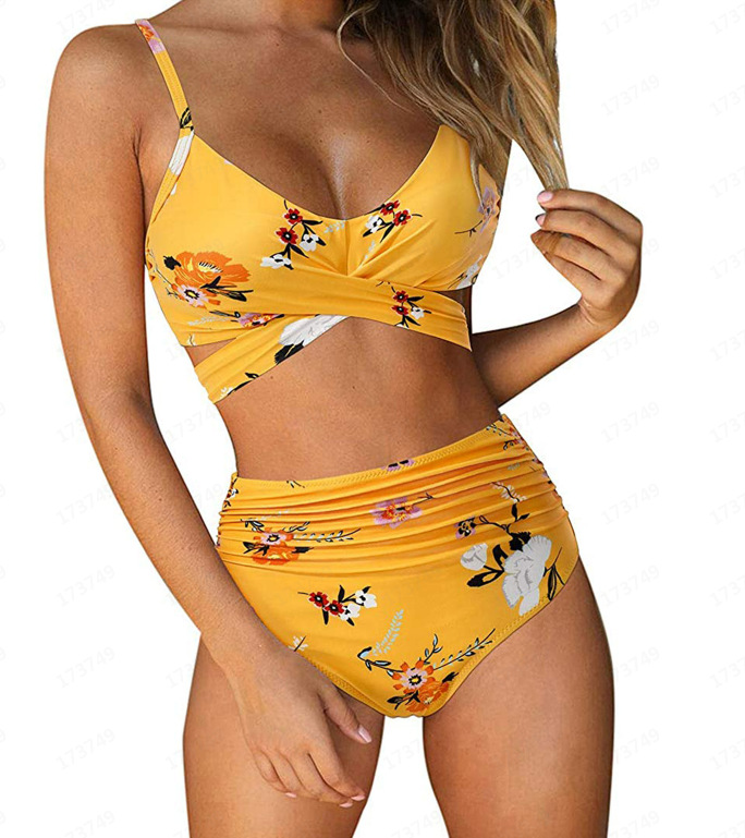 2022 Sexy Women's Printed Bikini Strap Split Swimwear Beach Suit Set_voghion.com