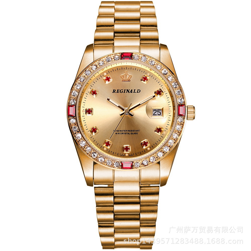 REGINALD Crown rhinestone inlaid gold 316 steel belt quartz watch men's and women's watch couple watch