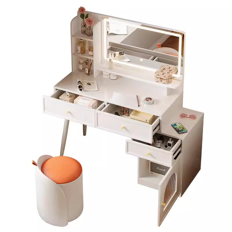 Gabinete de almacenamiento de lujo ligero en un dormitorio moderno simple gran capacidad mesa de maquillaje blanca mesa de maquillaje de alta calidad