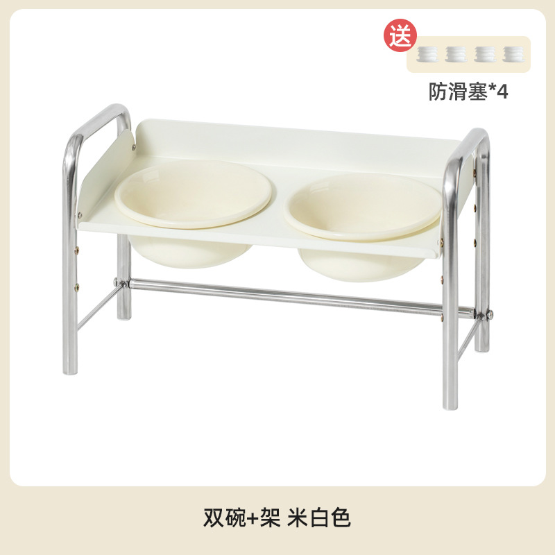 Tazón de cerámica para gatos Tazón de comida para gatos Tazón de comida para gatos de pies altos Tazón para perros anti-volcado Tazón para beber de gran capacidad Tazón doble Protección de la columna cervical